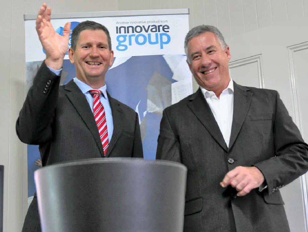WELCOME: Local member Lawrence Springborg with CEO of Innovare Group Phil Charge. WELCOME: Local member Lawrence Springborg with CEO of Innovare Group Phil Charge.